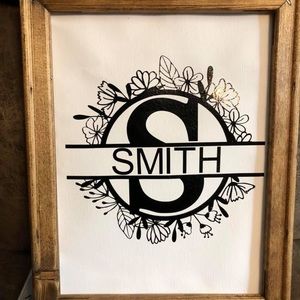 Reverse canvas last name monogram